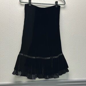 LOFT Silk Blend Black Velvet and Ribbon A-Line Skirt